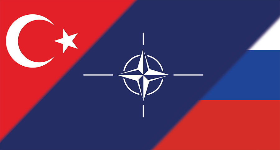 Turkey, NATO, Russia flags