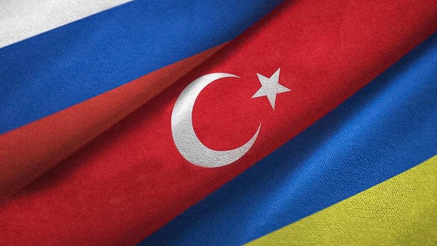 Turkey, Russia, Ukraine flags