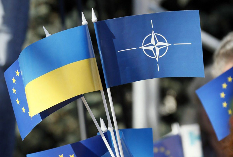 Ukraine, NATO, EU flags