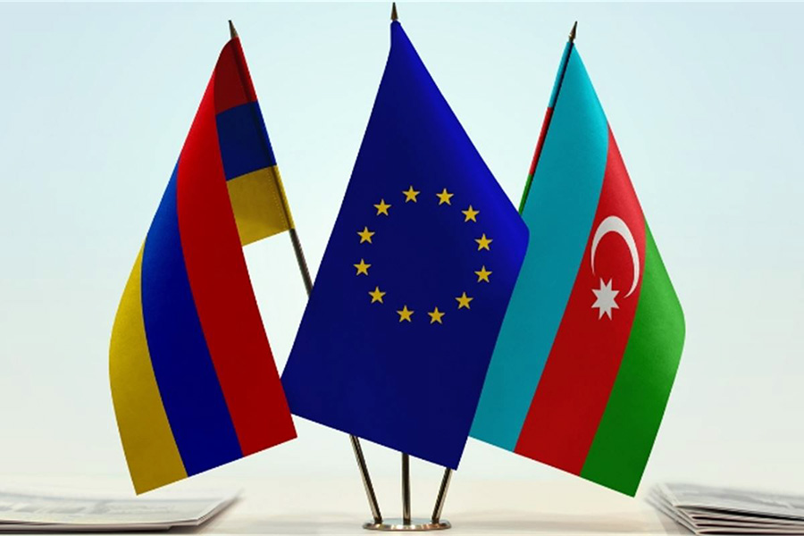 arm-azer-eu-flags Armenia, EU, Azerbaijan flags