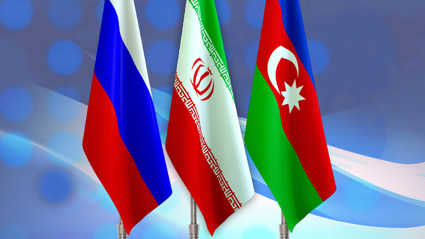 Iran, Russia, Azerbaijan flags